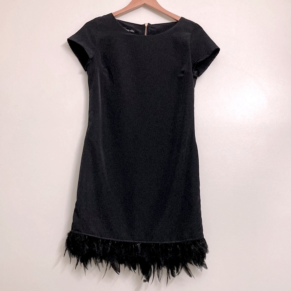 NEW Cotton Candy Couture little black dress  with real feather hem-STUNNING!